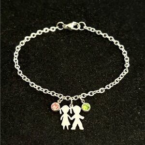 Girl and Boy charm bracelet with birthstones